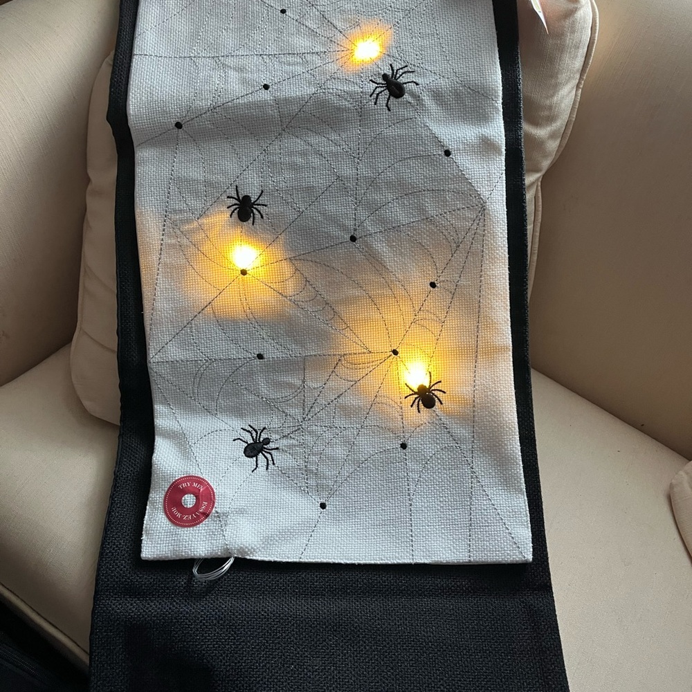 COPY - Rachel Zoe two table runners one lights up with spiders the other black …